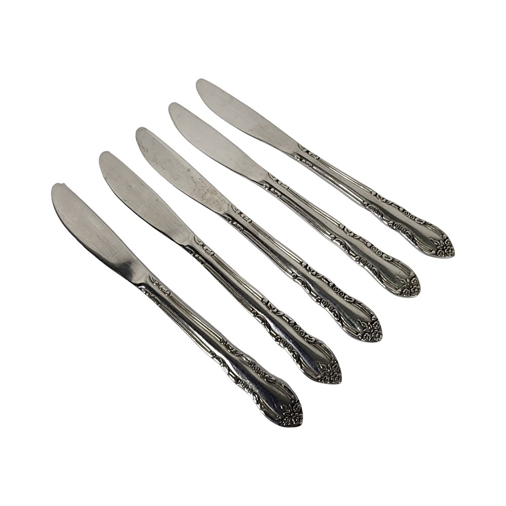 Set of 5 Imperial Stainless‎ FLEURETTE Floral Flatware Dinner Knives Flatware